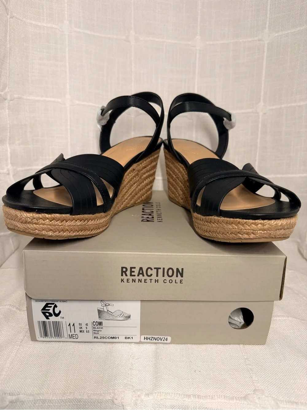 Kenneth Cole Reaction Comi Black Espadrille Wedge Sandals Size 11M NEW